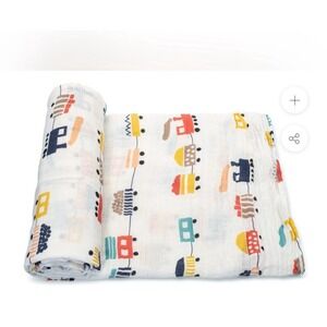 Addison Belle Swaddle Blanket Unisex 47"x47" Trains New 100% Muslim Cotton